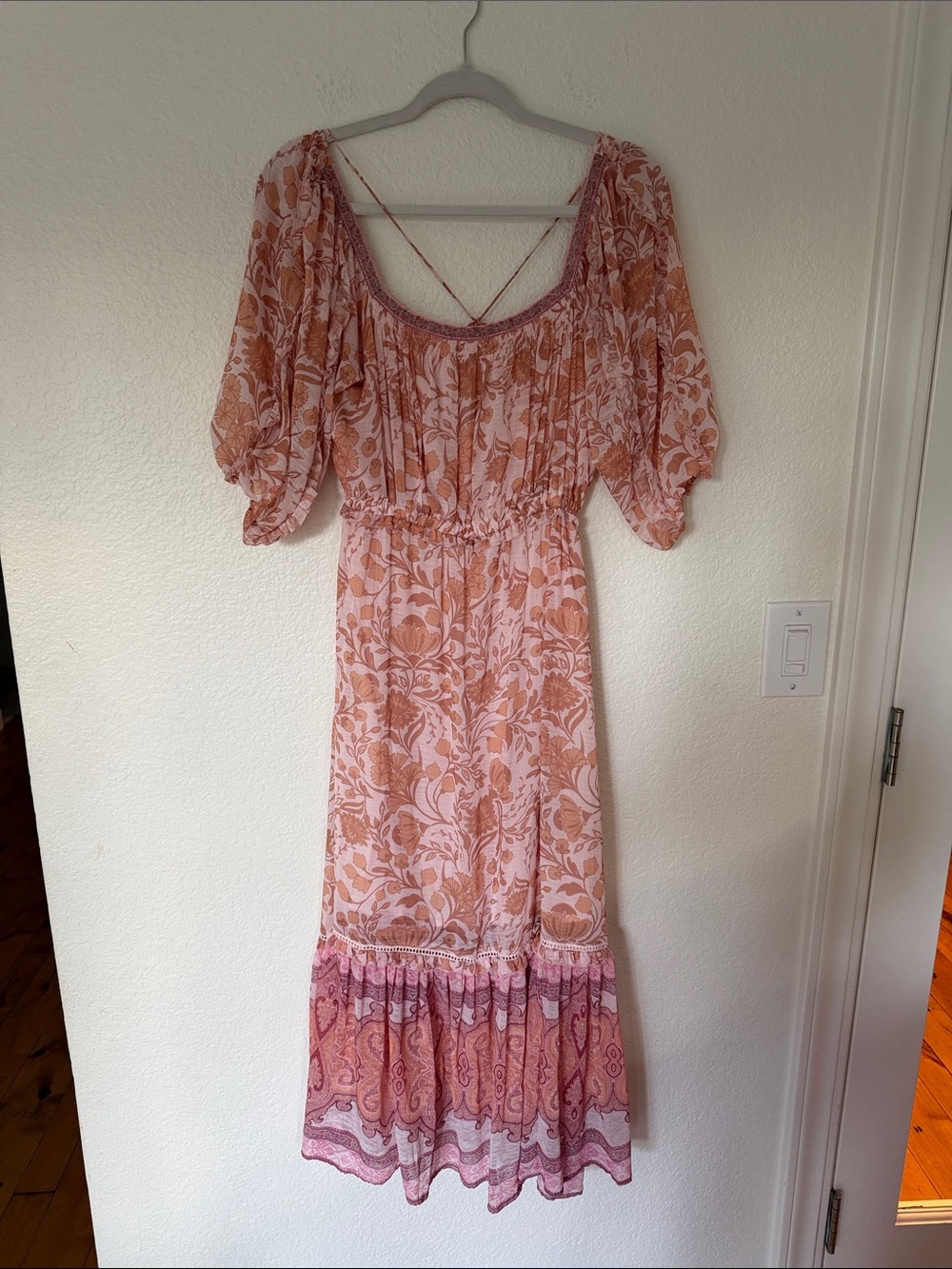 Super Natural by secret mission Aviana Maxi Bohemian Pink Floral Midi Dress med